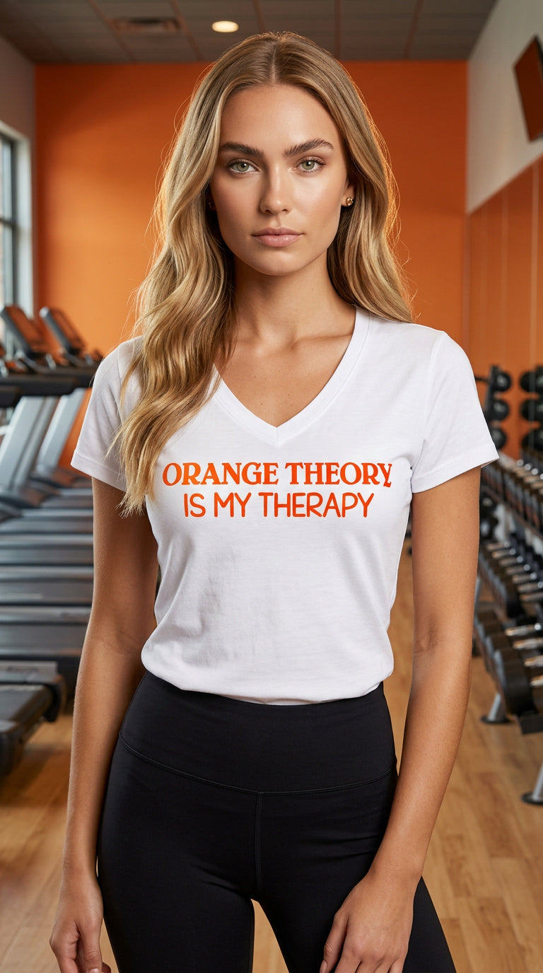 Orange Theory Is My Therapy – Women's V-Neck T-Shirt